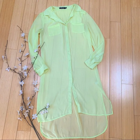 Trouvé Sheer Yellow Button Down Shirt, XS/S. - Picture 1 of 6